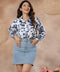 Printed Lantern Sleeve Button-Up Shirt